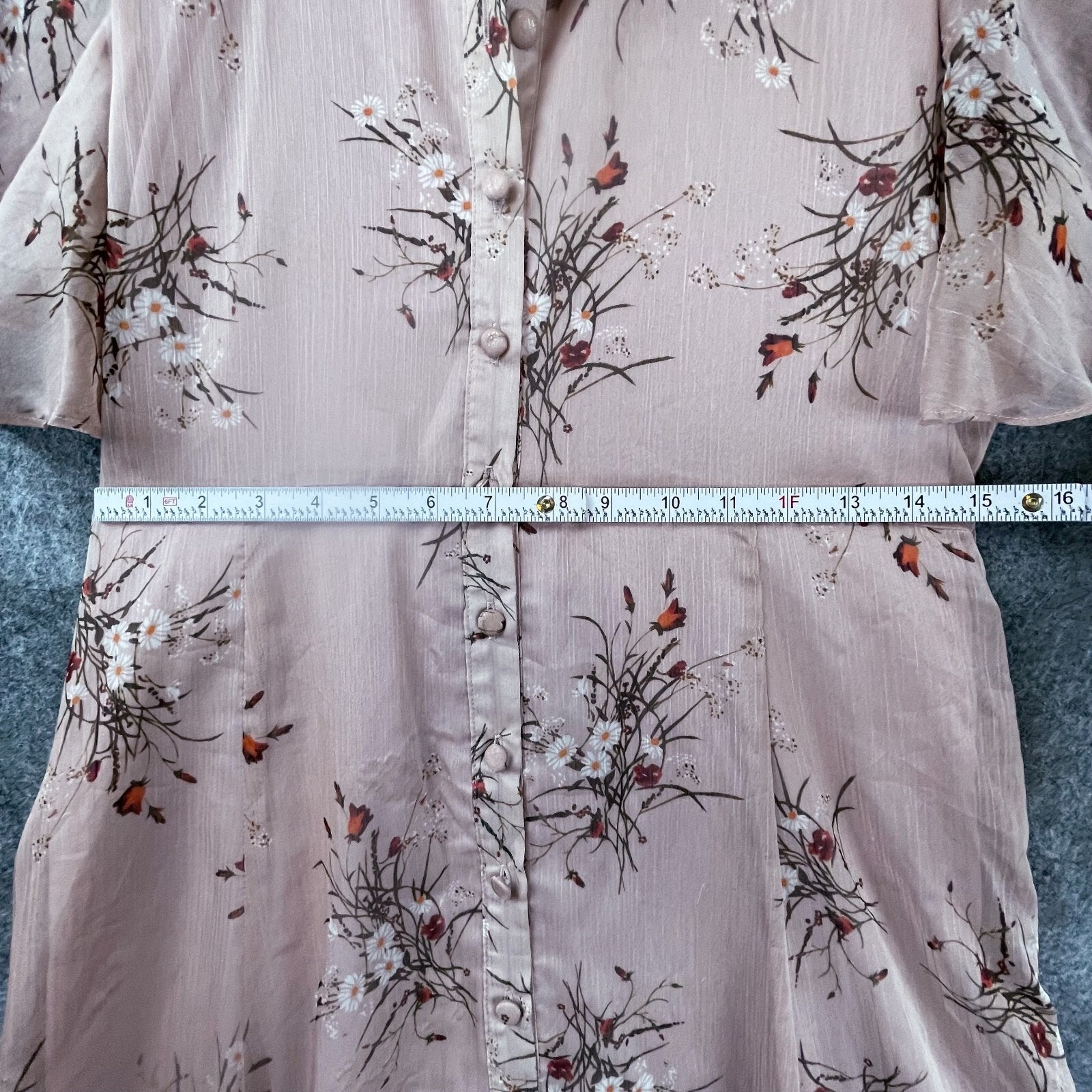 Simple Retro Dress Womens Xs Pink Sheer Button Front Country Romantic Feminine — image 8 of 8